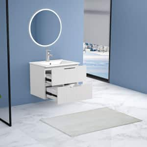 24 in. Floating Bath Vanity Cabinet in White with White Ceramic Sink Top Combo Set and 2 Large Drawers