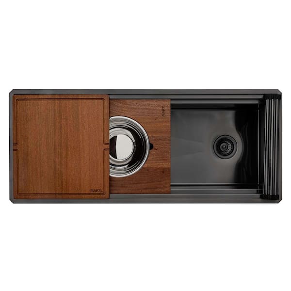 Dual-Tier Pro 45 in. Undermount 16-Gauge Stainless Steel Workstation Kitchen Sink in Gunmetal Black with Rounded Corner