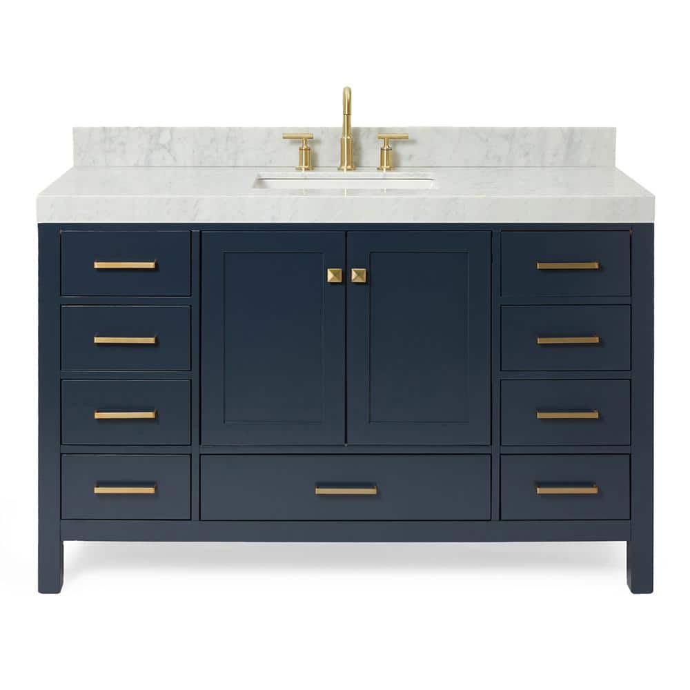 Midnight Blue 54" Freestanding Vanity with Carrara Marble Top