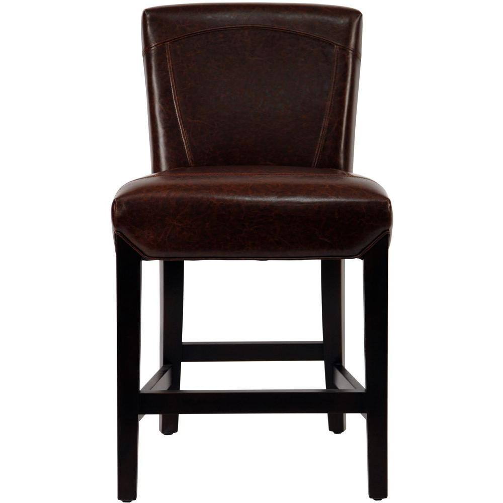Brown Leather and Wood Parsons Counter Stool