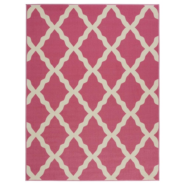 Ottomanson Glamour Collection Non-Slip Rubberback Moroccan Trellis Design 5x7 Indoor Area Rug, 5 ft. x 6 ft. 6 in., Hot Pink