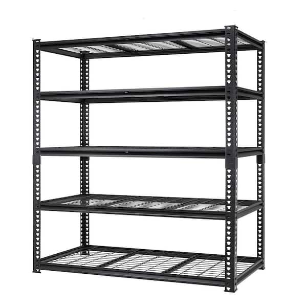 60 in. W x 84 in. H x 24 in. D 5-Tiers Heavy Duty Metal Adjustable Garage Pantry Organizer Shelving Unit in Black