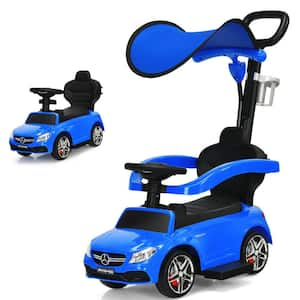 3-In-1 Ride-On Push Car Mercedes Benz Toddler Stroller Sliding Car in Blue