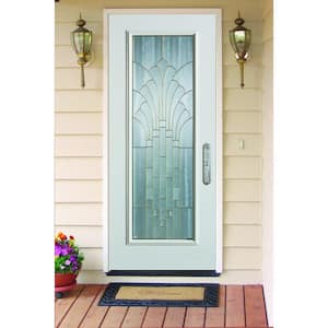 36 in. x 80 in. Art Deco Full Lite Painted White Left-Hand Inswing Steel Prehung Front Door