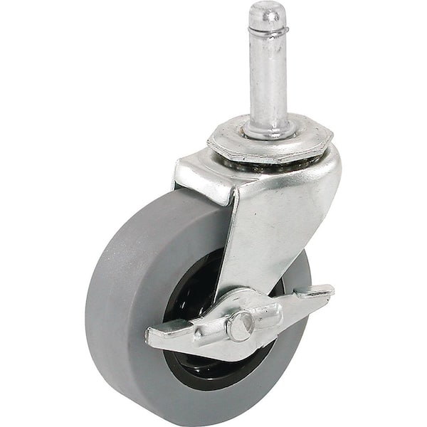 Shepherd 2.5 in. Gray Rubber Like TPR and Steel Swivel Friction Stem Caster with Locking Brake and 90 lb. Load Rating
