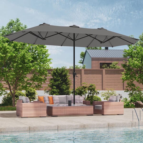 JOYESERY 13 x 7.2 ft. Steel Double-Sided Outdoor Market Patio Umbrella with Crank in Gray