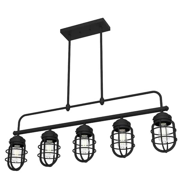 Hunter Starklake 5 Light Natural Iron Linear Chandelier with Metal Shades Kitchen Light