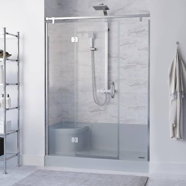 Swiss Madison Aquatique 60 in. L x 32 in. W Alcove Shower Pan Base with Right Hand Drain and Integral Left Hand Seat in Gray