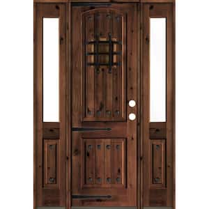 60 in. x 96 in. Medit. Knotty Alder Left-Hand/Inswing Clear Glass Red Mahogany Stain Wood Prehung Front Door w/DHSL