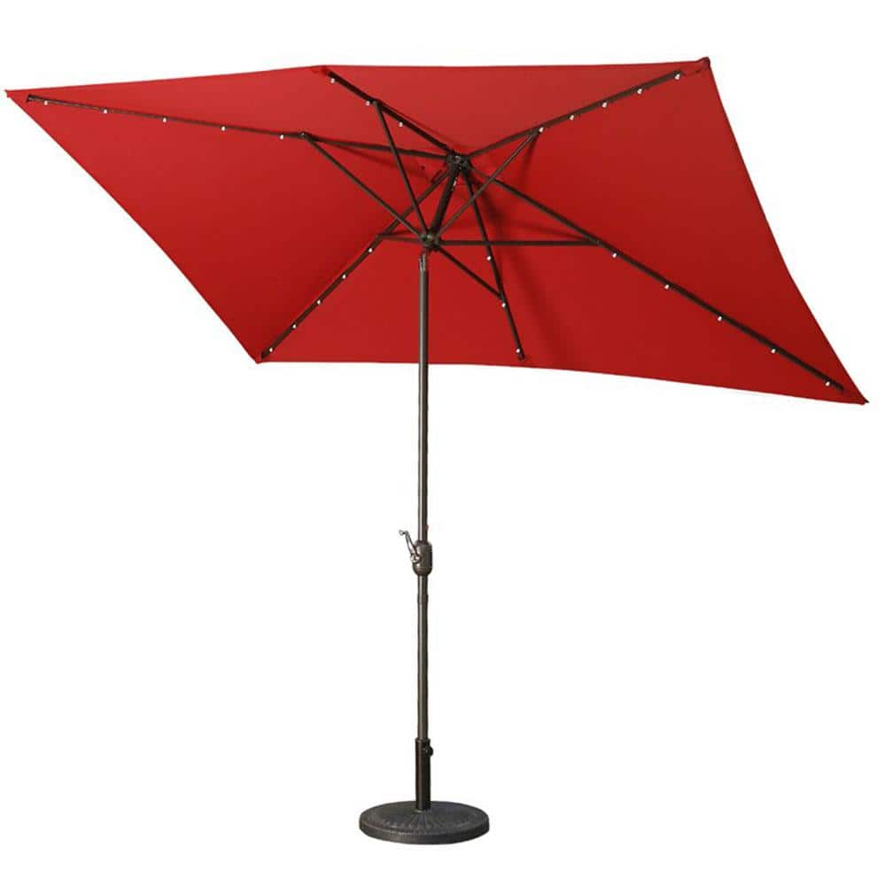 Tenleaf 10 ft. Aluminum Market Patio Umbrella with Solar Lights in Red
