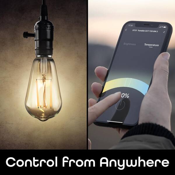 Geeni 60-Watt Equivalent E26 ST21 (ST64) Edison WiFi LED Smart Bulb, 2700K-6500K No Hub Required (2-Pack)