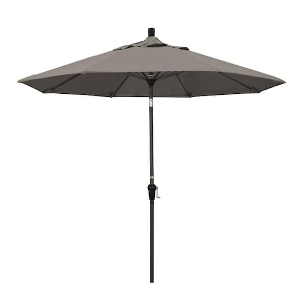 California Umbrella 9 ft. Bronze Aluminum Market Patio Umbrella Auto Tilt in Taupe Pacifica