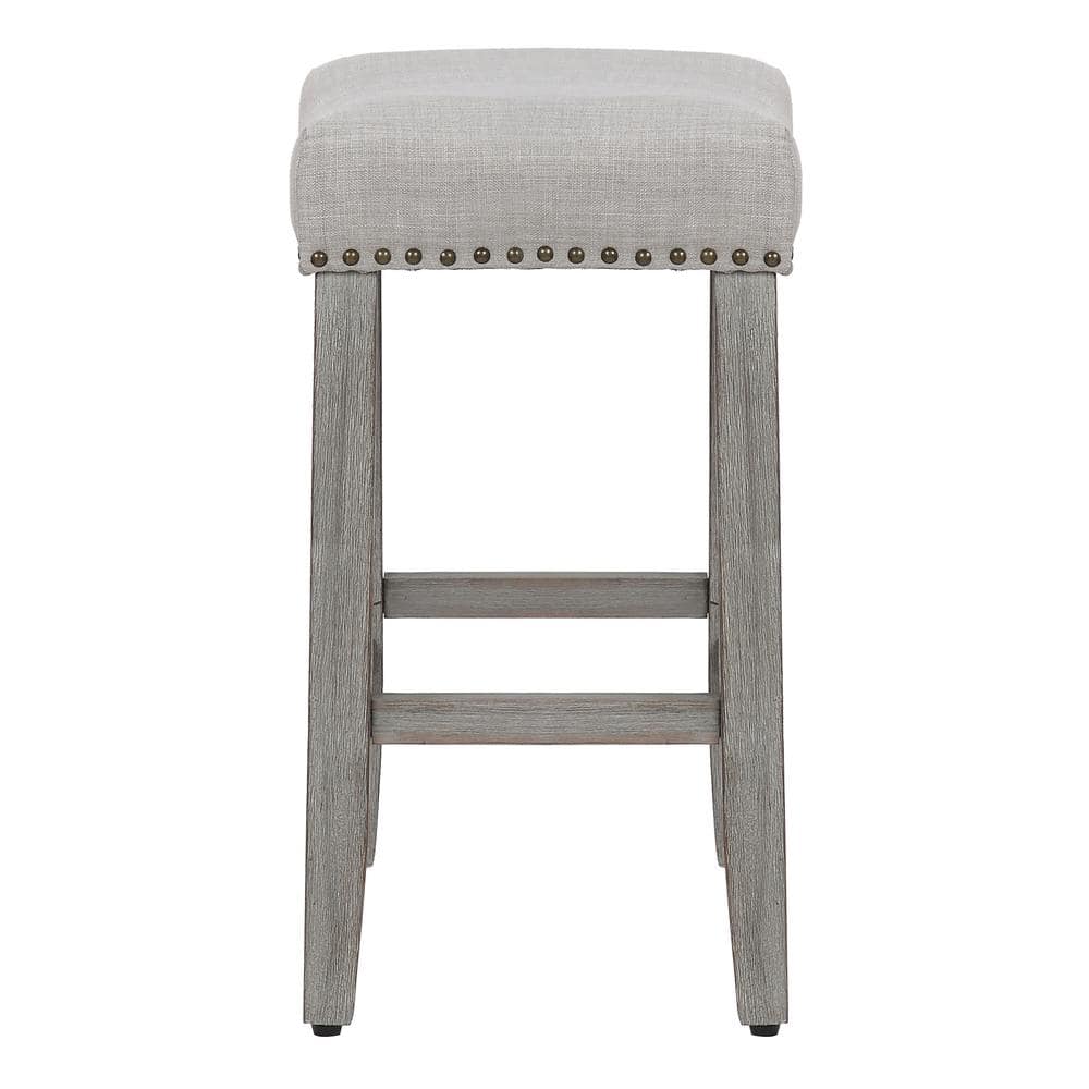 Antique Gray 24" Backless Saddle Counter Stool with Gray Linen Seat