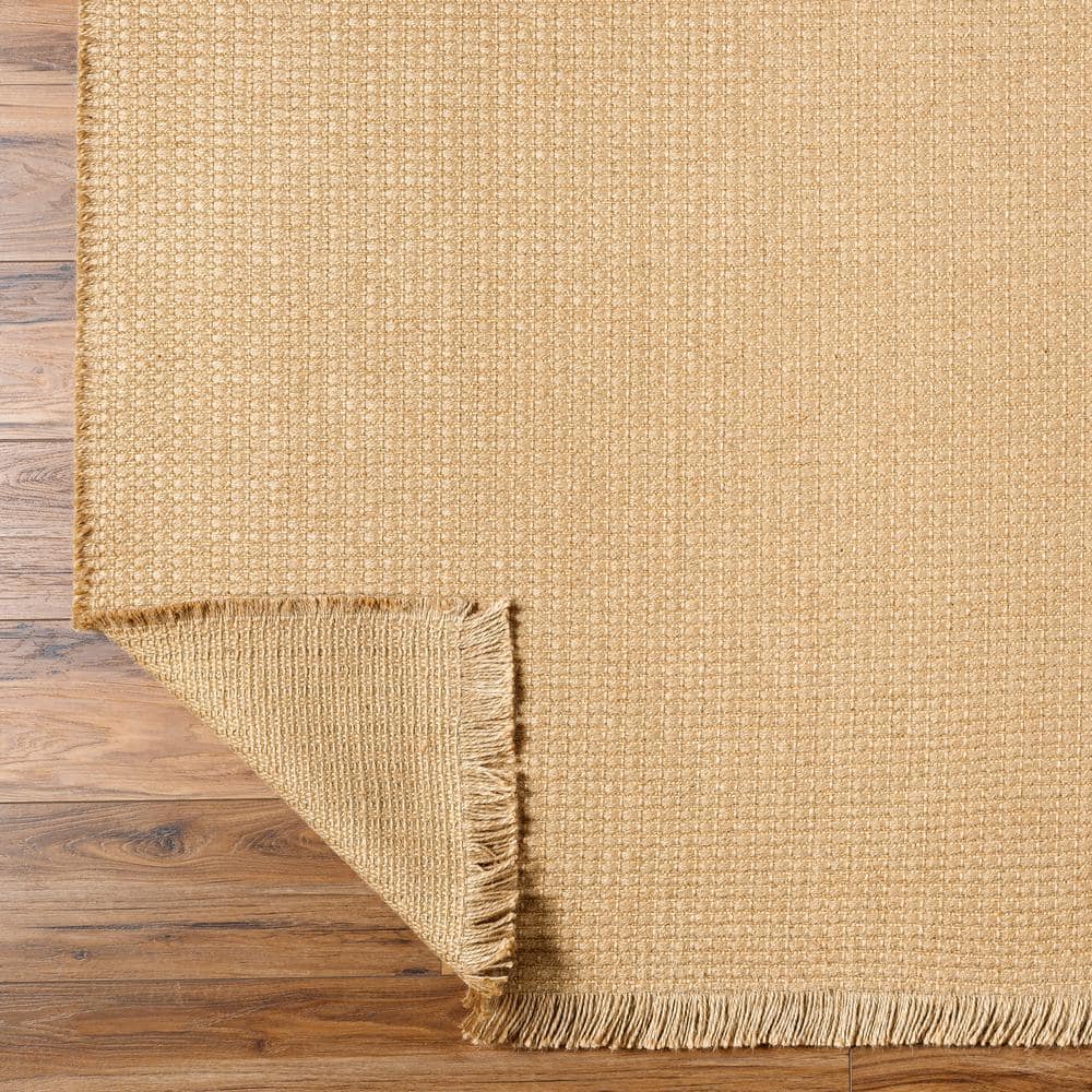 Natural Tan Jute and Polypropylene Runner Rug with Fringe