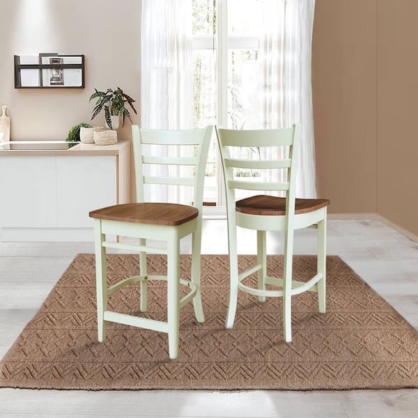 International Concepts Emily 24 in. Hickory/Shell High Back Solid Wood Counter Stool with Wood Seat