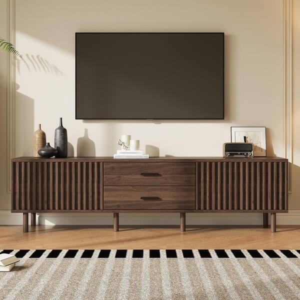 UOI Dark Brown TV Stand Entertainment Center Fits TVs up to 80 in