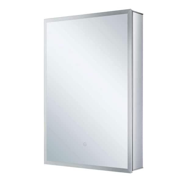 FINE FIXTURES 20 in. W x 30 in. H Silver Recessed/Surface Mount Medicine Cabinet with Mirror Right Hinge and LED Lighting