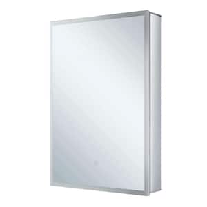 24 in. W x 30 in. H Silver Recessed/Surface Mount Medicine Cabinet with Mirror in Silver Right Hinge and LED Lighting