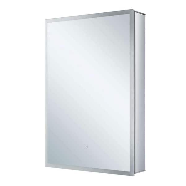 FINE FIXTURES 24 in. W x 30 in. H Silver Recessed/Surface Mount Medicine Cabinet with Mirror in Silver Right Hinge and LED Lighting