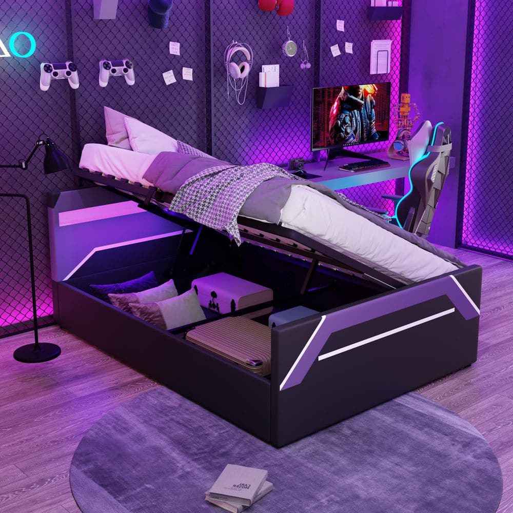 Harper & Bright Designs Cyberpunk Black and Purple Wood and Metal