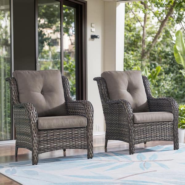 Opohoro ArcoBay Metal and Gray Wicker Outdoor Lounge Chair with Olefin Gray Cushions (2-Pack)