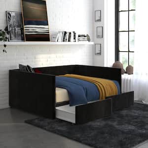 Mya Upholstered Black Velvet Full Size Daybed with Storage