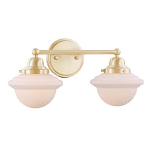 17-3/8 in. 2-Light Warm Brass Vanity Light with White Glass Shade