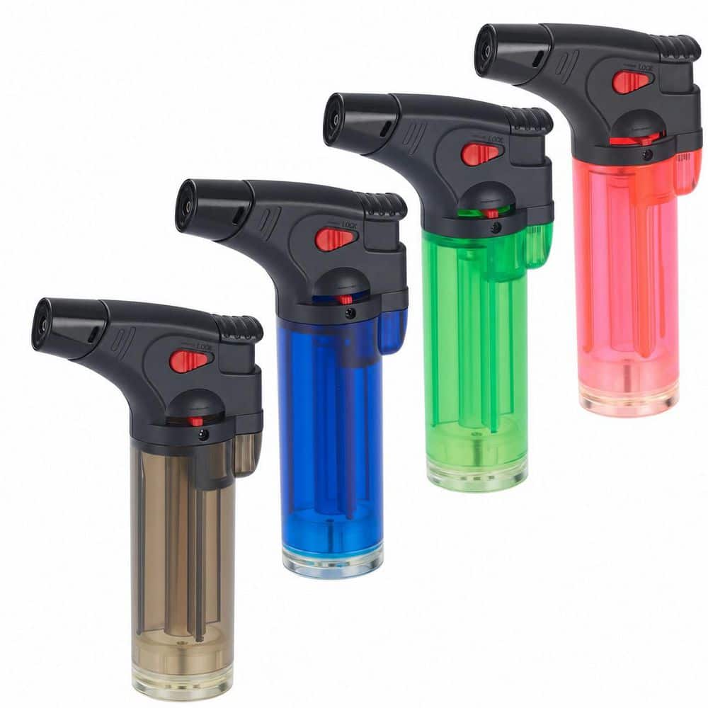 4-Pack Refillable Butane Torch Lighters with Adjustable Jet Flame for BBQ and Home Use