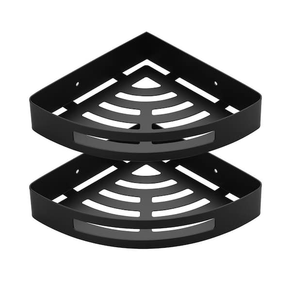 2-Pieces 8.39 in. W x 1.78 in. H x 8.39 in. D Stainless Steel Bathroom Triangle Corner Shelves in Black