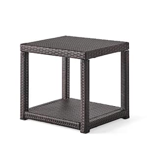 21.75 in. Brown Wicker Rectangular SideTable for Garden, Backyard, Balcony and Poolside