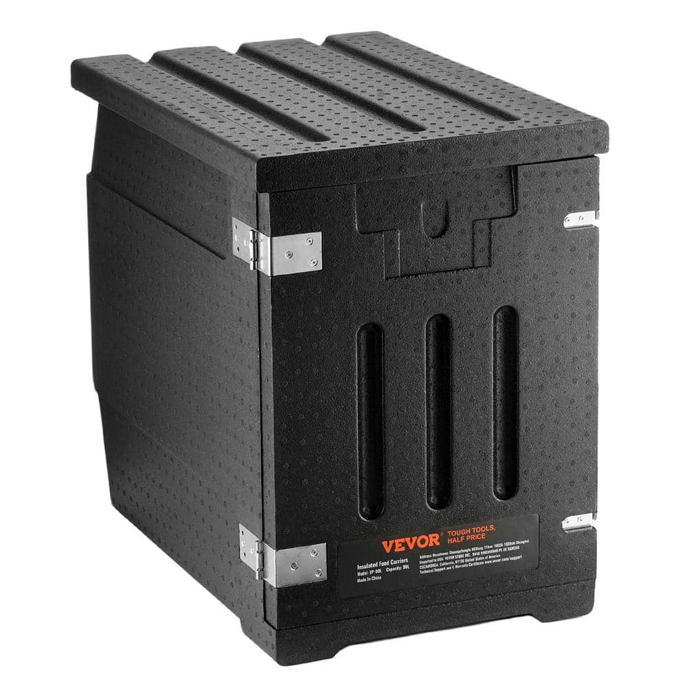 Black Insulated Food Storage Container with Wheels, 82 Qt