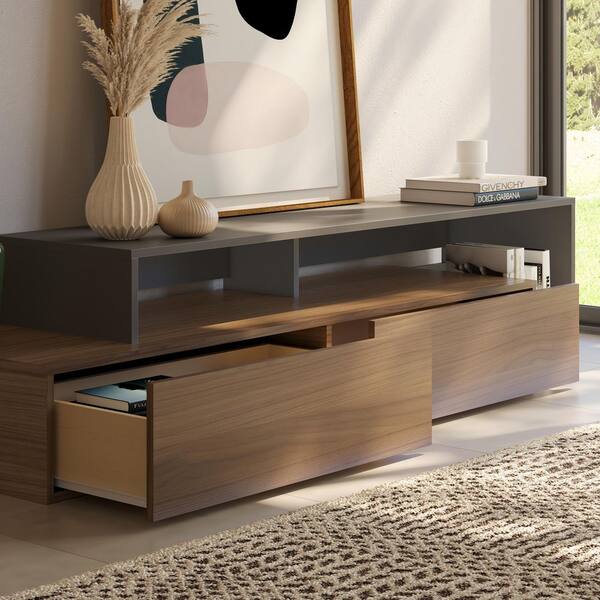 Nexera Tonik 72 in. Nutmeg and Greige TV Stand with 2-Drawers Fits