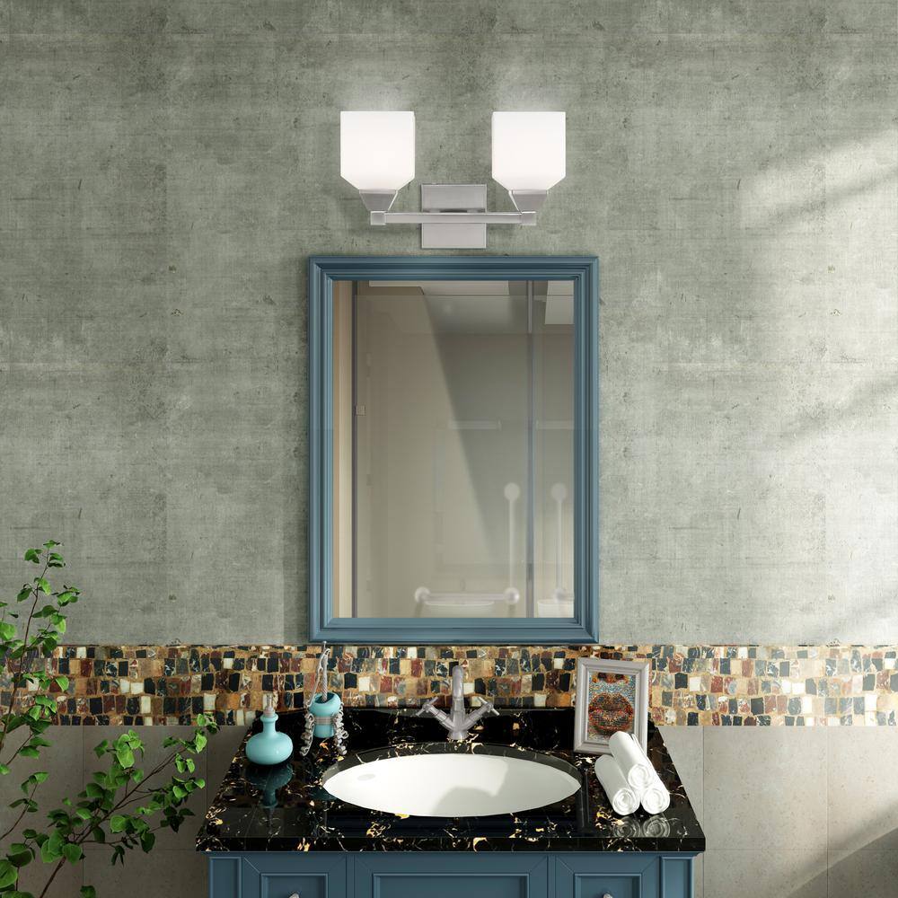 Aragon Brushed Nickel 2-Light Vanity with Satin Opal Glass