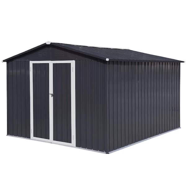 Unbranded 10 ft. W x 8 ft. D Outdoor Metal Shed Type with 2 Vents Lockable for Garden Backyaed Coverage Area 80 sq. ft. Gray