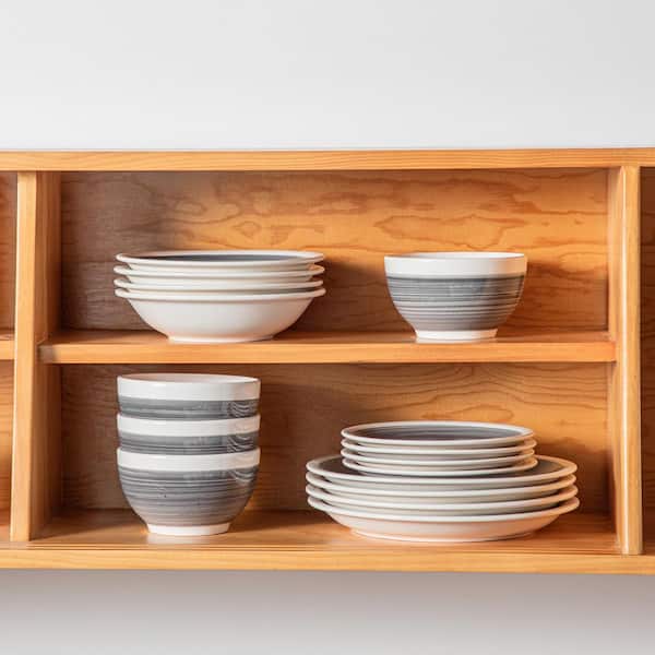 MALACASA ORI 16-Piece Modern Gray Stoneware Dinnerware Set