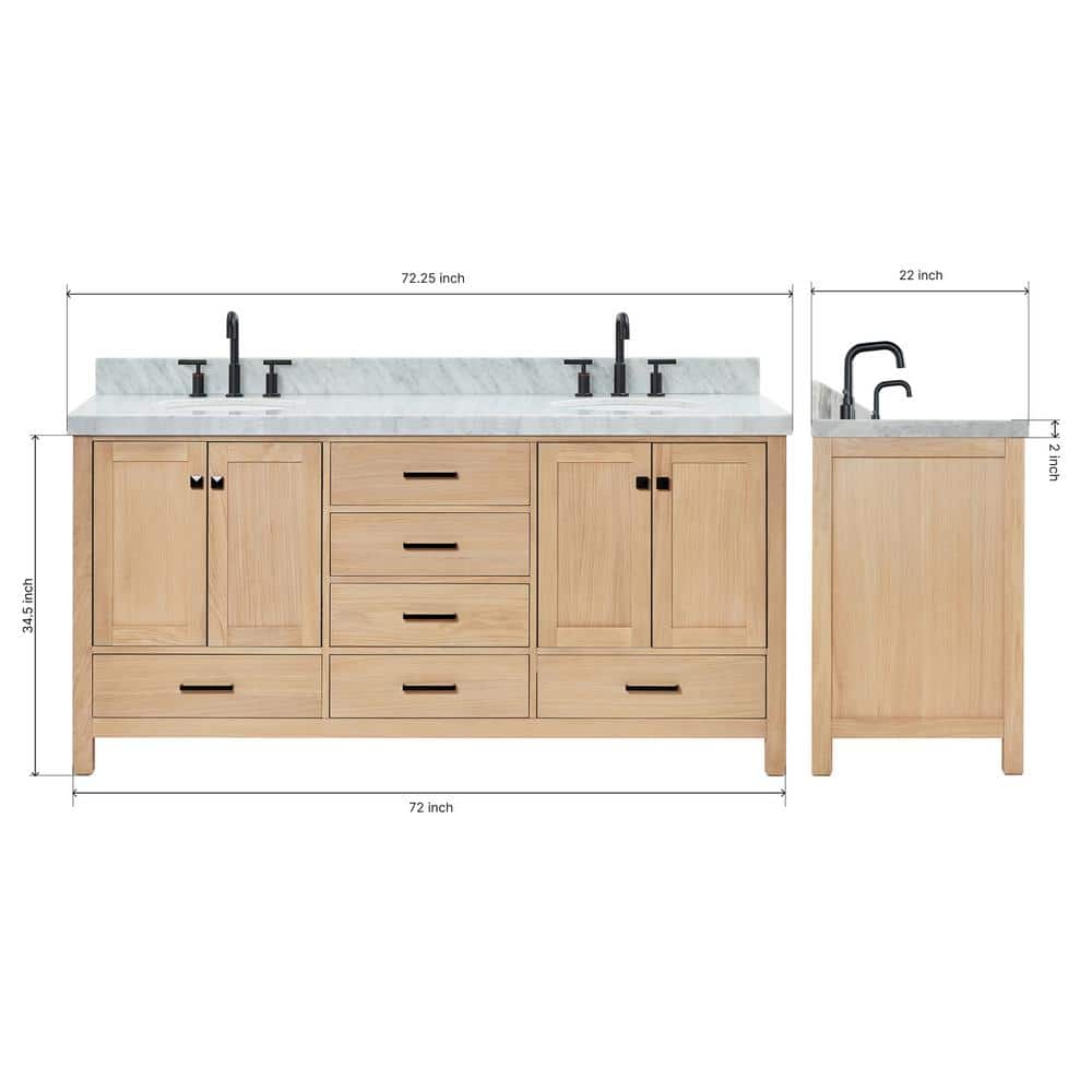 Cambridge 72'' Oak Double Vanity with Carrara Marble Top