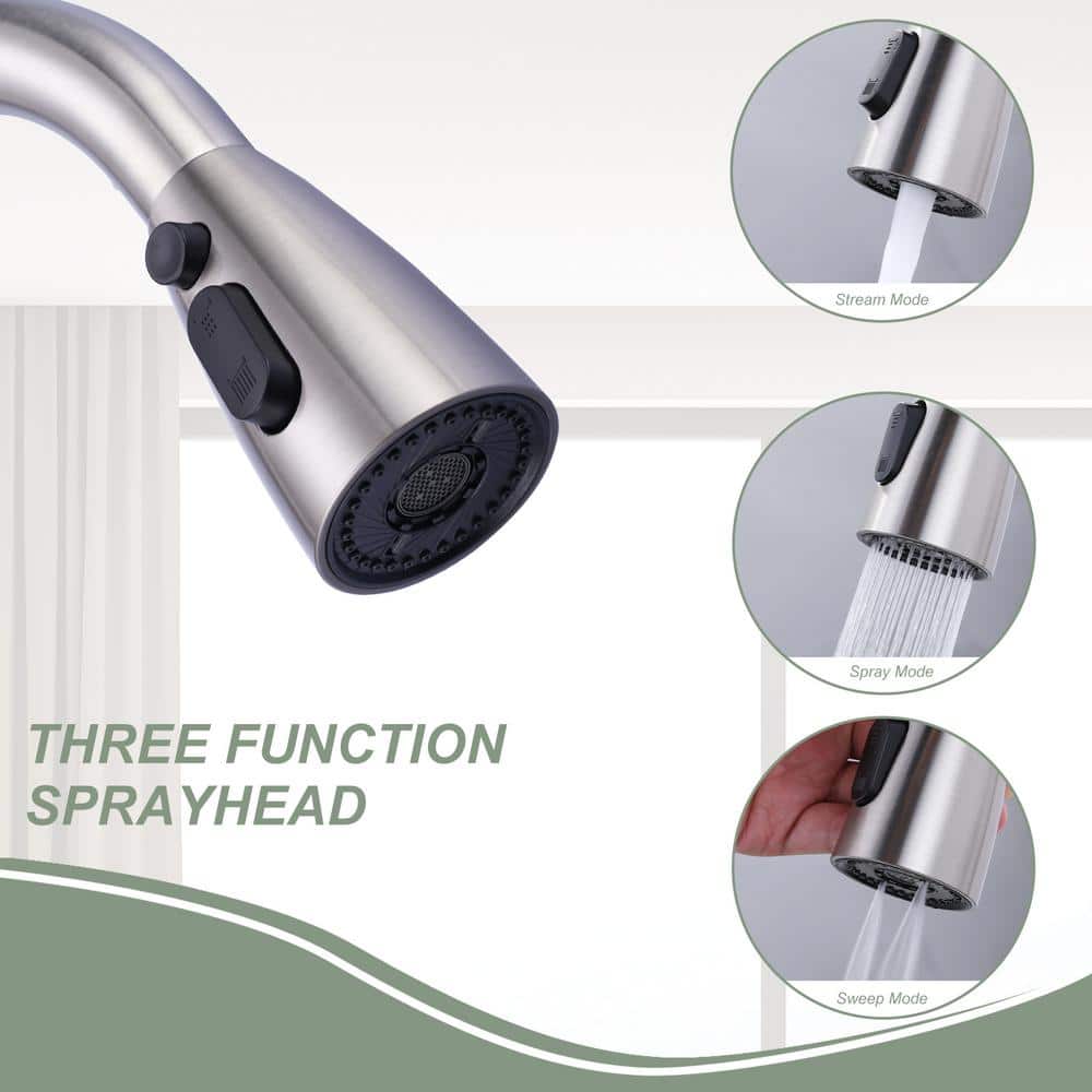 Brushed Nickel Pull-Down Kitchen Faucet with Soap Dispenser