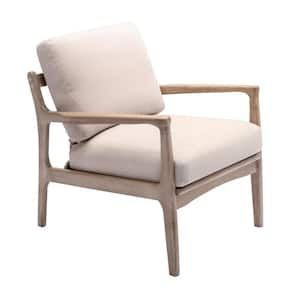 TD Garden Solid Wood Lounge Chair Ergonomic Comfort With Beige Cushion