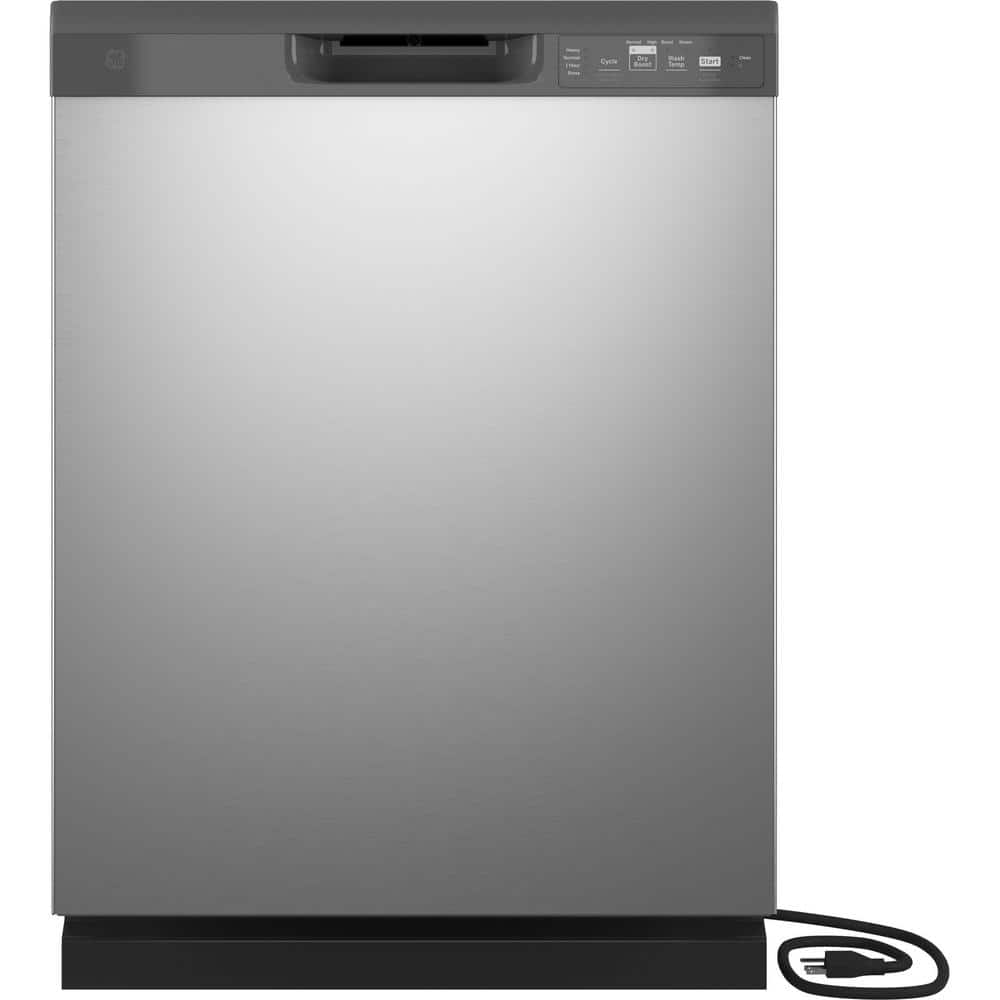 GE 24 in. Built-In Tall Tub Front Control Stainless Steel Dishwasher with Power Cord, Dry Boost, 59 dBA, Silver