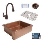 Corbet All-in-One Farmhouse Apron-Front Copper 30 in. Single Bowl Kitchen Sink with Pfister Bronze Faucet and Strainer