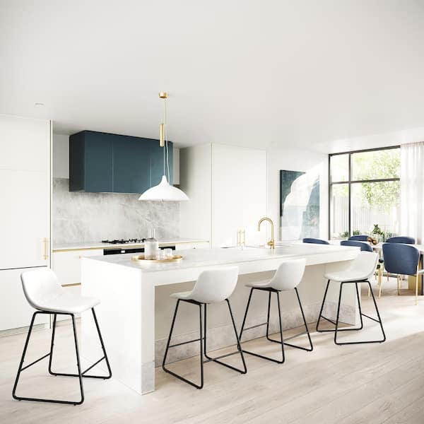 33.5 in. Faux Leather Bar Stools Metal Frame Counter Height Bar Stools in White (Set of 4)