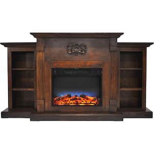 Sanoma 72 in. Electric Fireplace in Walnut with Built-in Bookshelves and a Multi-Color LED Flame Display