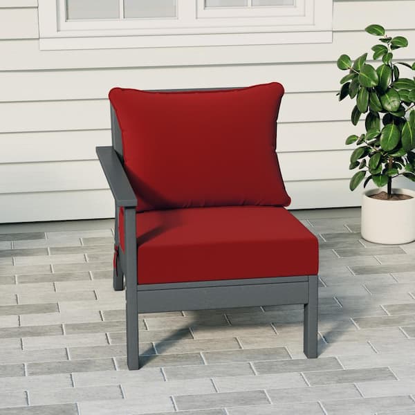 Birchwood Outdoor Patio Deep Seating Left Facing Arm HDPE Lounge Chair in Grey with Red Cushions