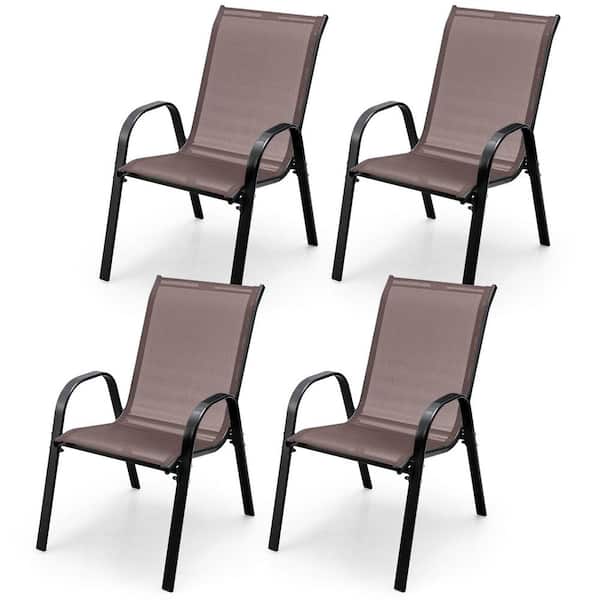 ANGELES HOME 4-Pieces Stackable Metal Outdoor Dining Chairs in Brown