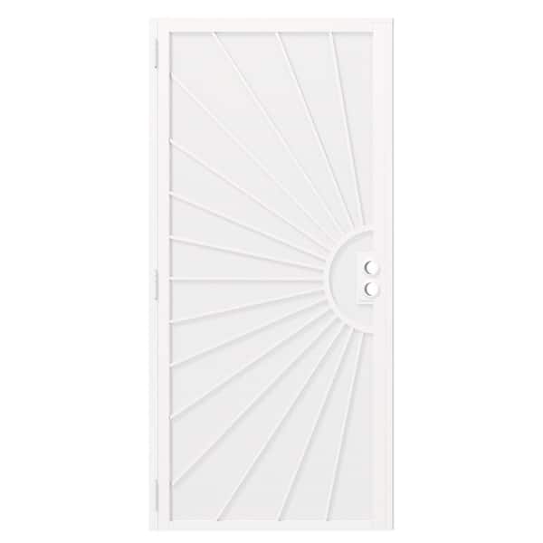 36 in. x 80 in. Universal/Reversible, White, Iron, Pre-Bored & DIY Painted Prehung, Security Door without Lock & Handle