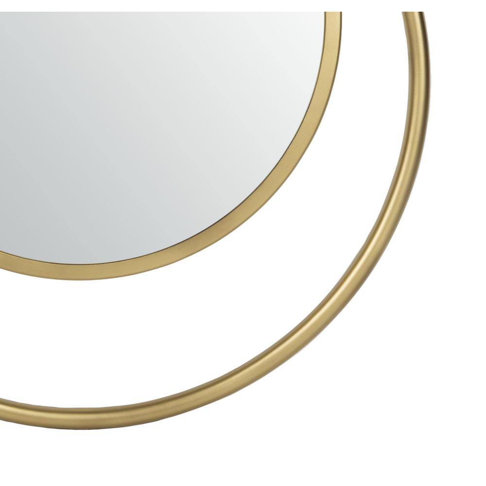 Contemporary Round Wood & Gold Brushed Brass 23.75" Mirror