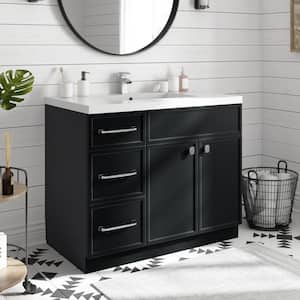 Manhattan 36 in. W x 21 in. D x 36in. H S/Sink Freestanding Bath Vanity in Black with White Cultured Marble Top in White