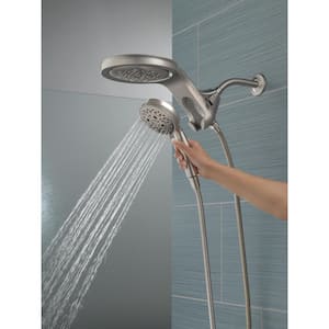 HydroRain 5-Spray Patterns 1.75 GPM 6 in. Wall Mount Dual Shower Heads in Lumicoat Stainless