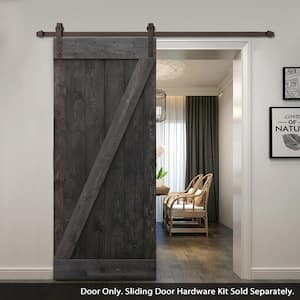 24 in. x 84 in. Distressed Z Series Charcoal Black Solid Knotty Pine Wood Interior Sliding Barn Door Slab