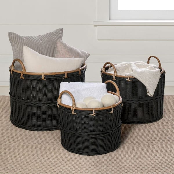 happimess Vista Black 18.11 in. x 17.32 in. Rattan Wicker Nesting